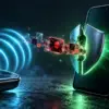Illustrazione concettuale di un file malware che attraversa una connessione wireless verso uno smartphone