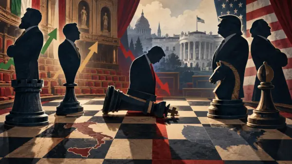 Illustrazione editoriale sugli equilibri politici italiani e americani dopo le elezioni del 2018