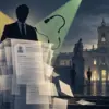 Composizione editoriale concettuale sulla crisi di comunicazione del caso Conte