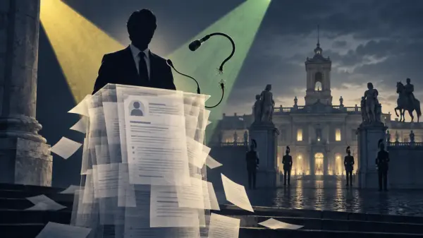 Composizione editoriale concettuale sulla crisi di comunicazione del caso Conte