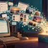 Illustrazione editoriale di forum, email e ricordi del primo web archiviati in una scatola digitale