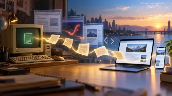 Evoluzione concettuale del sito web dal computer dei primi anni Duemila ai dispositivi contemporanei