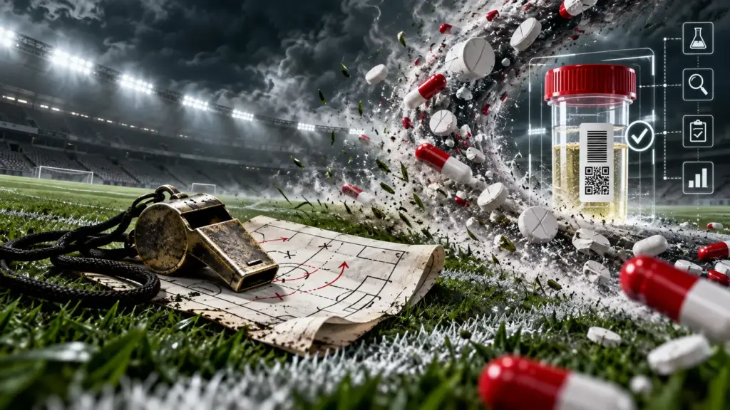 Copertina editoriale concettuale sul calcio e sulla svolta etica nei controlli antidoping innescata da Zeman