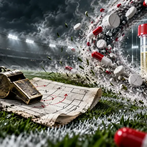 Copertina editoriale concettuale sul calcio e sulla svolta etica nei controlli antidoping innescata da Zeman