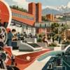 Illustrazione editoriale dell’evoluzione Olivetti dalle macchine per scrivere ai primi computer, tra design e responsabilità sociale