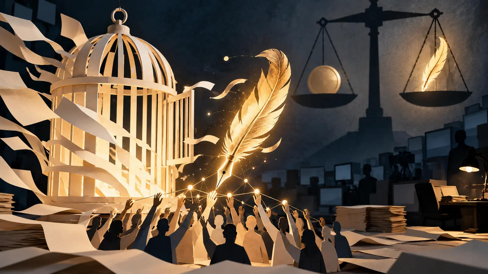 Composizione simbolica sul valore della libertà editoriale e sul sostegno all’informazione indipendente