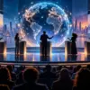 Composizione editoriale concettuale con relatori internazionali collegati a una rete globale di innovazione