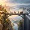 Un ponte collega un mercato vivo a una rigida città pianificata trasportando famiglie e imprese
