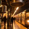 Microfono vintage su una banchina della metropolitana di New York