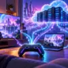 Controller collegato a server cloud su televisore, computer e smartphone