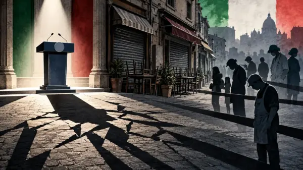 Leggio vuoto e attività chiuse rappresentano la distanza tra annunci e sofferenza sociale