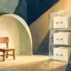 Sedia infantile protetta e archivio trasparente, allegoria della tutela dei minori e del controllo degli affidi