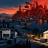 Illustrazione concettuale della dipendenza industriale occidentale dalle catene di fornitura cinesi