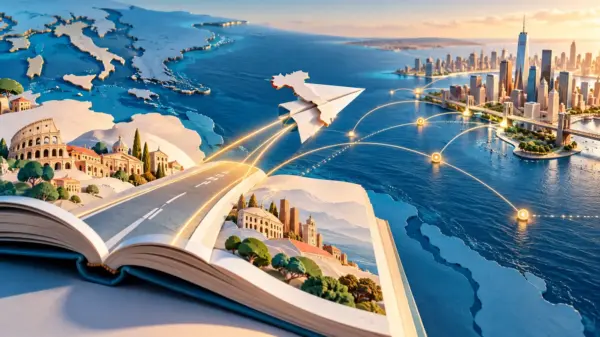 Un libro aperto diventa pista di lancio per un aereo di carta dall’Italia agli Stati Uniti